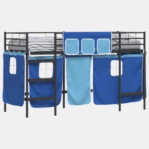 Estrutura de Cama Infantil Loft para Crianças com Cortinas Preto e Azul