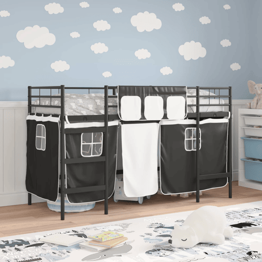 Estrutura de Cama Infantil Loft para Crianças com Cortinas Preto