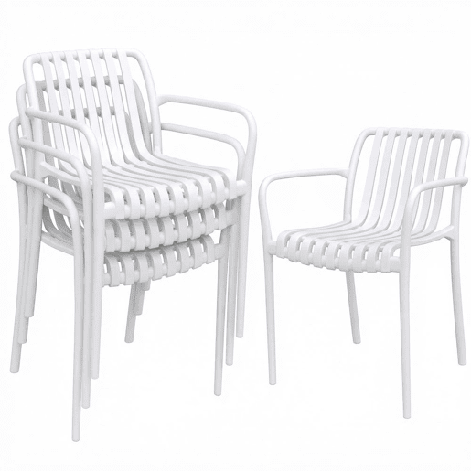 Outsunny Conjunto de 4 Cadeiras de Jardim Empilháveis,Cadeiras de Exterior de PP com Encosto Curvado Assento com Ripas 55x58,5x81,5 cm Branco