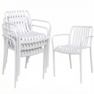 Outsunny Conjunto de 4 Cadeiras de Jardim Empilháveis,Cadeiras de Exterior de PP com Encosto Curvado Assento com Ripas 55x58,5x81,5 cm Branco