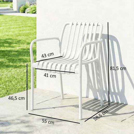 Outsunny Conjunto de 4 Cadeiras de Jardim Empilháveis,Cadeiras de Exterior de PP com Encosto Curvado Assento com Ripas 55x58,5x81,5 cm Branco