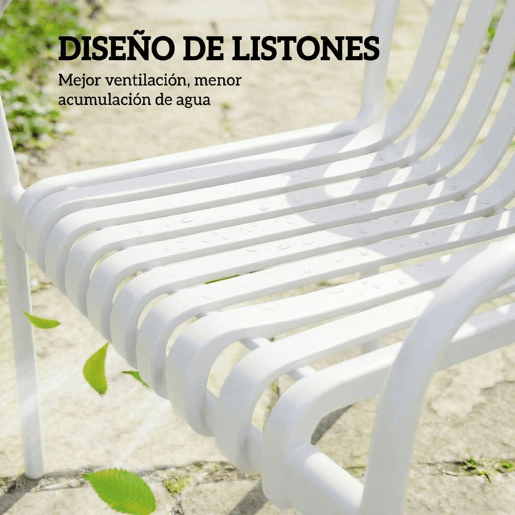 Outsunny Conjunto de 4 Cadeiras de Jardim Empilháveis,Cadeiras de Exterior de PP com Encosto Curvado Assento com Ripas 55x58,5x81,5 cm Branco