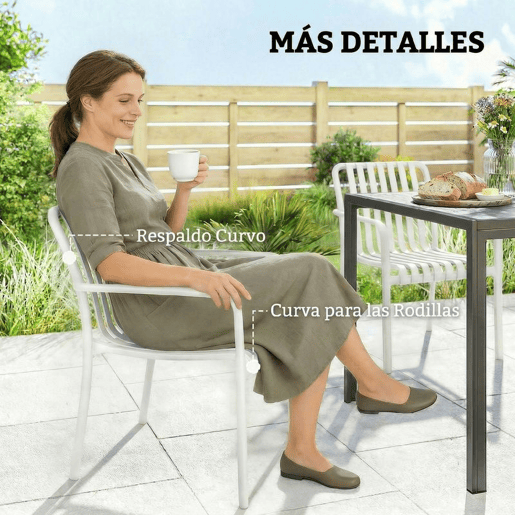 Outsunny Conjunto de 4 Cadeiras de Jardim Empilháveis,Cadeiras de Exterior de PP com Encosto Curvado Assento com Ripas 55x58,5x81,5 cm Branco