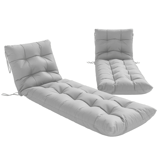 Outsunny Conjunto de 2 Almofadas para Espreguiçadeiras, 180x55 cm, Almofadas para Espreguiçadeiras de Exterior Espessas, UPF30+, Almofadas de Substituição com 4 Fitas, Cinzento Claro