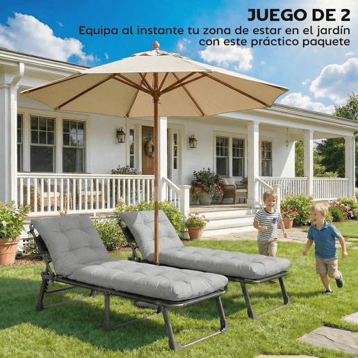 Outsunny Conjunto de 2 Almofadas para Espreguiçadeiras, 180x55 cm, Almofadas para Espreguiçadeiras de Exterior Espessas, UPF30+, Almofadas de Substituição com 4 Fitas, Cinzento Claro