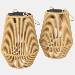Outsunny Conjunto de 2 Lanternas Solares de Exterior, Luzes de Jardim de Rattan Suspensas com Ligação e Desligamento Automático, IP44, Alça, Lâmpadas para Terraço, Varanda, Pátio, 16x16x21 cm, Castanho