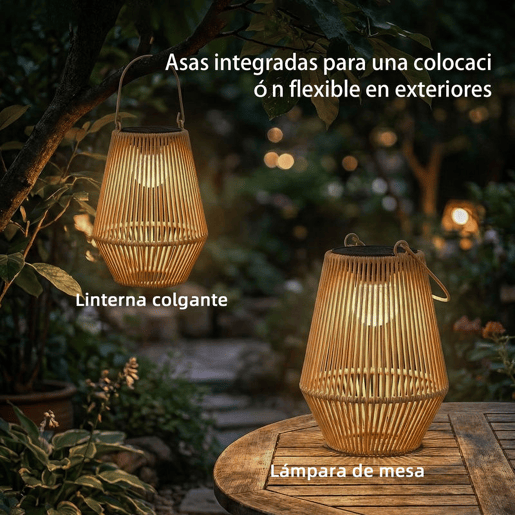 Outsunny Conjunto de 2 Lanternas Solares de Exterior, Luzes de Jardim de Rattan Suspensas com Ligação e Desligamento Automático, IP44, Alça, Lâmpadas para Terraço, Varanda, Pátio, 16x16x21 cm, Castanho