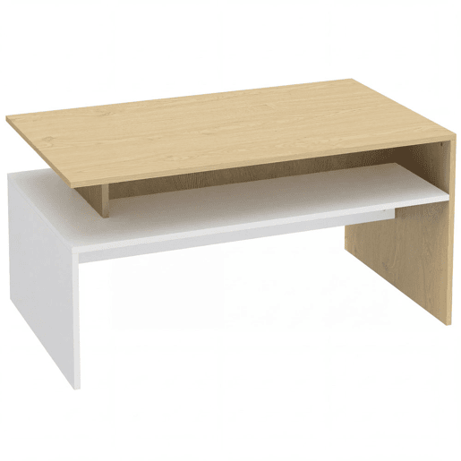 HOMCOM Mesa de Centro Moderna, Mesa Baixa para Sala de Estar com Compartimento, 95x55x50 cm Madeira e Branco
