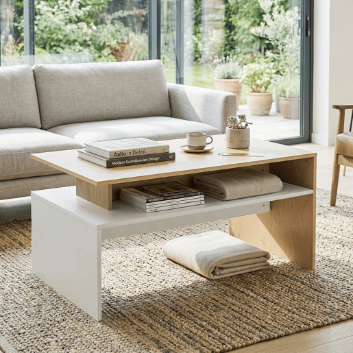 HOMCOM Mesa de Centro Moderna, Mesa Baixa para Sala de Estar com Compartimento, 95x55x50 cm Madeira e Branco
