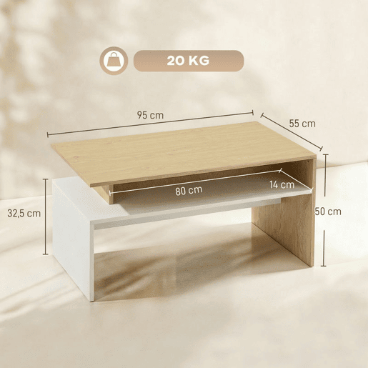 HOMCOM Mesa de Centro Moderna, Mesa Baixa para Sala de Estar com Compartimento, 95x55x50 cm Madeira e Branco