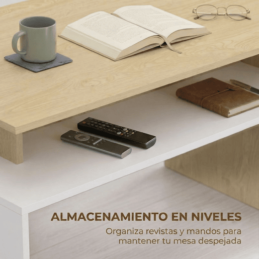 HOMCOM Mesa de Centro Moderna, Mesa Baixa para Sala de Estar com Compartimento, 95x55x50 cm Madeira e Branco