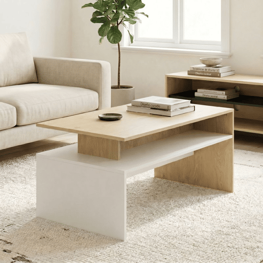 HOMCOM Mesa de Centro Moderna, Mesa Baixa para Sala de Estar com Compartimento, 95x55x50 cm Madeira e Branco
