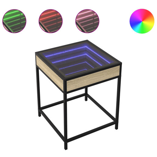 Mesa de Centro, Mesa baixa, luzes LED Infinity 40x40x51 cm carvalho sonoma