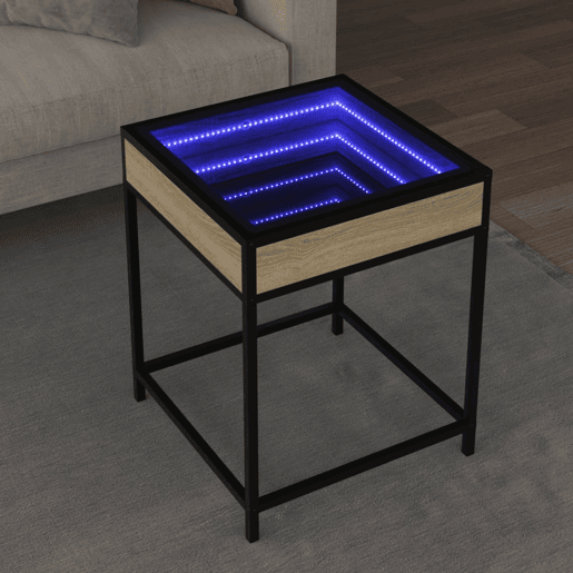 Mesa de Centro, Mesa baixa, luzes LED Infinity 40x40x51 cm carvalho sonoma