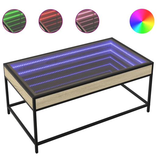 Mesa de Centro, Mesa baixa, luzes LED Infinity 90x50x41 cm carvalho sonoma