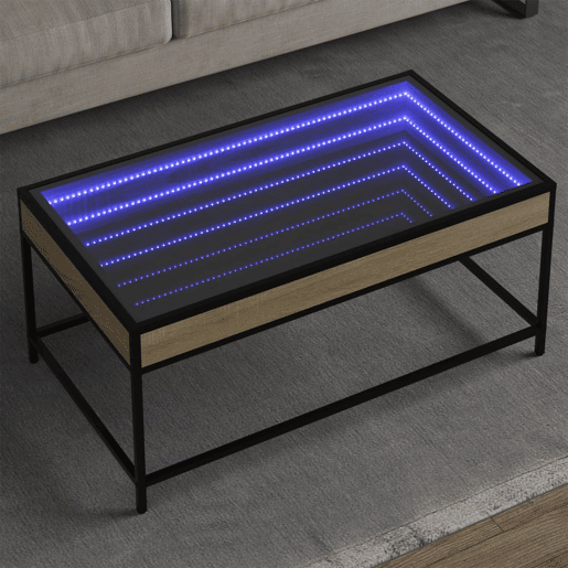 Mesa de Centro, Mesa baixa, luzes LED Infinity 90x50x41 cm carvalho sonoma