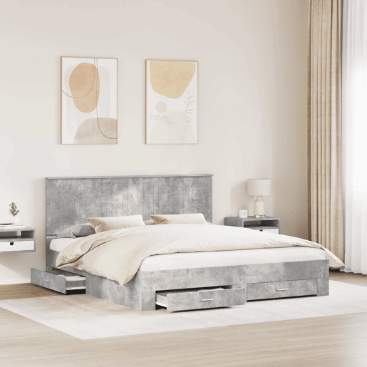 Estrutura De Cama De Casal Moderno - Cinzento 180 x 200 cm Madeira processada