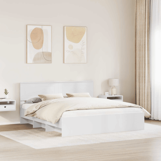 Estrutura De Cama De Casal Simple King Size - Branco 200 x 200 cm Madeira processada