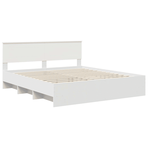 Estrutura De Cama De Casal Simple King Size - Branco 200 x 200 cm Madeira processada