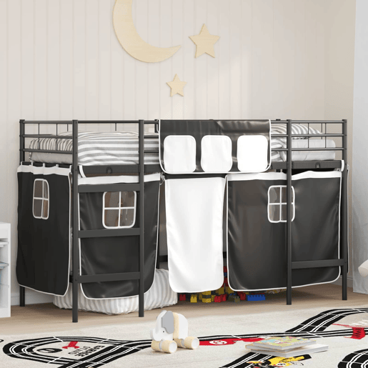 Estrutura de Cama Infantil Loft para Crianças com Cortinas Preto