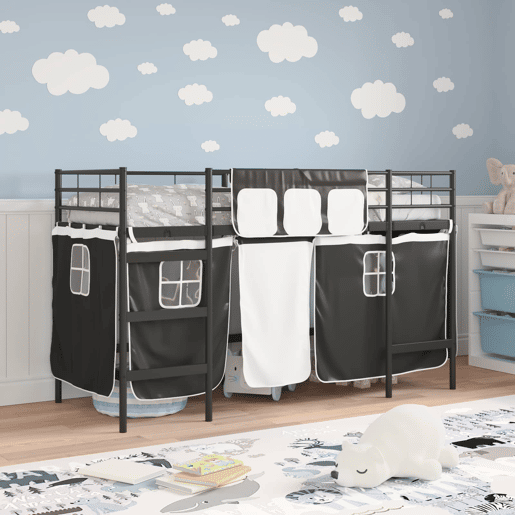 Estrutura de Cama Infantil Loft para Crianças com Cortinas Preto