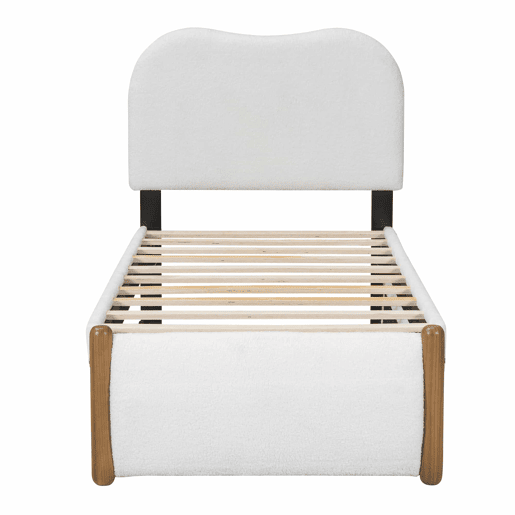 Cama estofada de pelúcia 90x200 cm - com cama de rodízio extraível 90x190 cm - com estrado de ripas de MDF - Branco