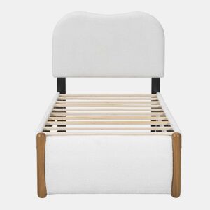 Cama estofada de pelúcia 90x200 cm - com cama de rodízio extraível 90x190 cm - com estrado de ripas de MDF - Branco