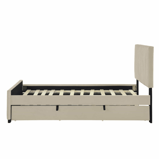 Cama estofada 90x190cm em veludo - com cama com gavetão 90x190cm - Bege