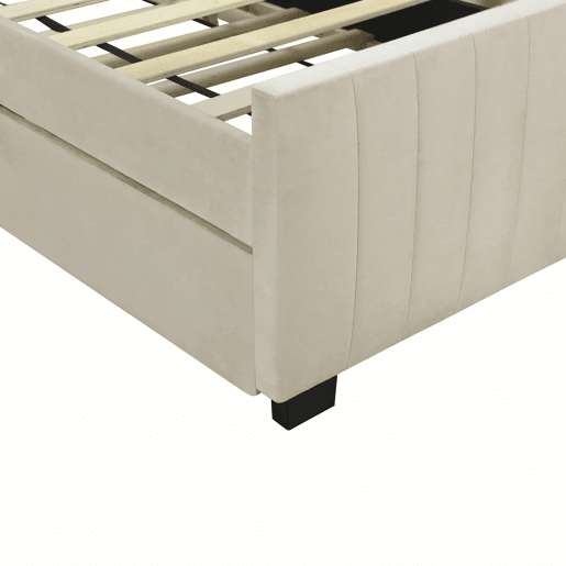 Cama estofada 90x190cm em veludo - com cama com gavetão 90x190cm - Bege