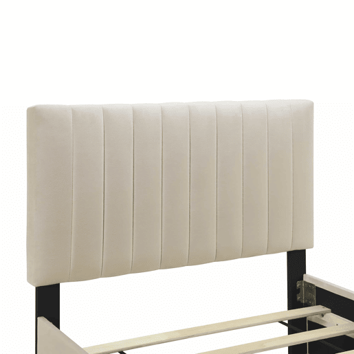 Cama estofada 90x190cm em veludo - com cama com gavetão 90x190cm - Bege