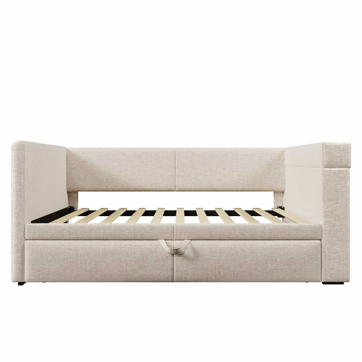 Sofá cama 90x200 cm - cama individual con función de cama extraíble, reposabrazos con puertos usb y type-c, portavasos, mezcla de lino, beige
