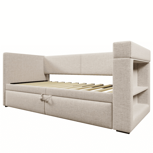 Sofá-cama 90x200 cm - Cama individual com função de cama extraível, apoios de braços com portas USB e Type-C, porta-copos, mistura de linho, bege
