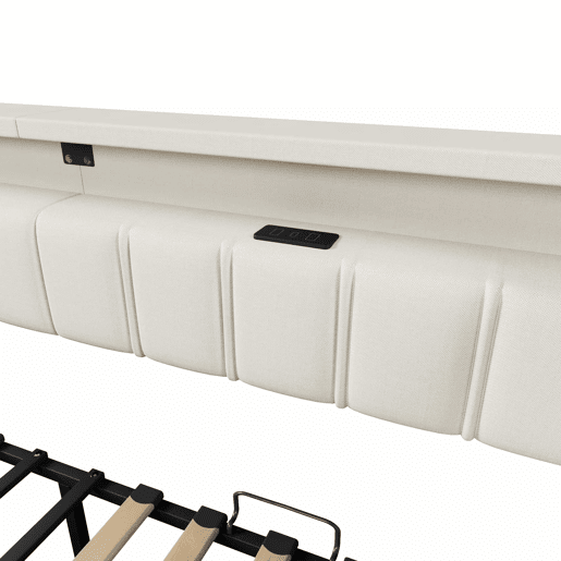 Sofá-cama, 90 x 200 cm - Com USB e Type-C, faixa LED com controle remoto, 2 gavetas, bolsos de armazenamento, cama extensível multifuncional - Bege