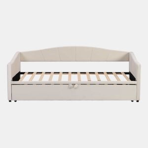 Cama com gavetão de veludo 180x200 cm - estrado - bege