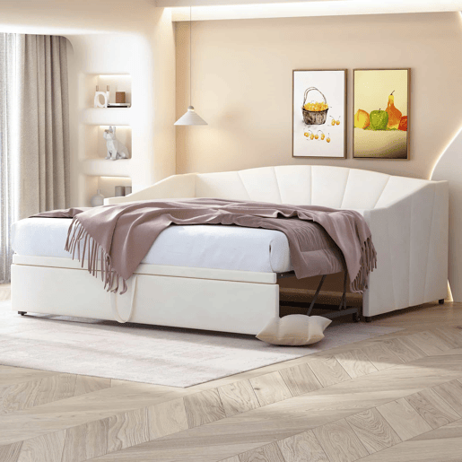 Cama com gavetão de veludo 180x200 cm - estrado - bege