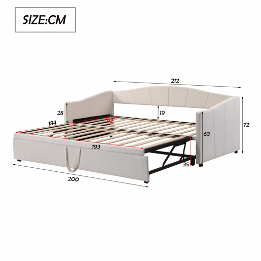 Cama com gavetão de veludo 180x200 cm - estrado - bege