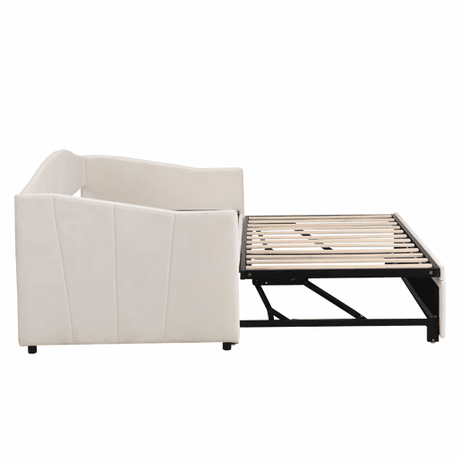 Cama com gavetão de veludo 180x200 cm - estrado - bege
