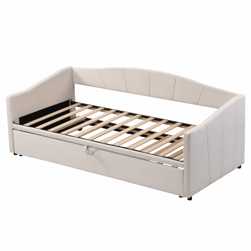 Cama com gavetão de veludo 180x200 cm - estrado - bege