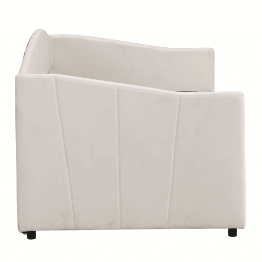 Cama com gavetão de veludo 180x200 cm - estrado - bege