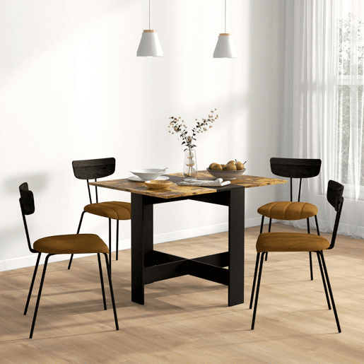 HOMCOM Mesa Dobrável de Jantar Mesa de Cozinha Dobrável com Abas Rebatíveis para Sala Espaço Pequeno 103x76x73,5 cm Preto e Castanho Rústico