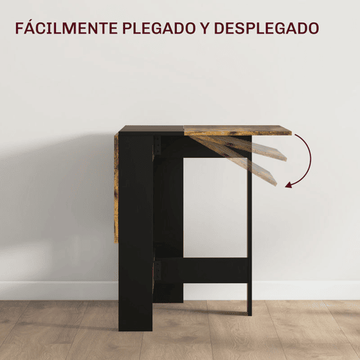 HOMCOM Mesa Dobrável de Jantar Mesa de Cozinha Dobrável com Abas Rebatíveis para Sala Espaço Pequeno 103x76x73,5 cm Preto e Castanho Rústico