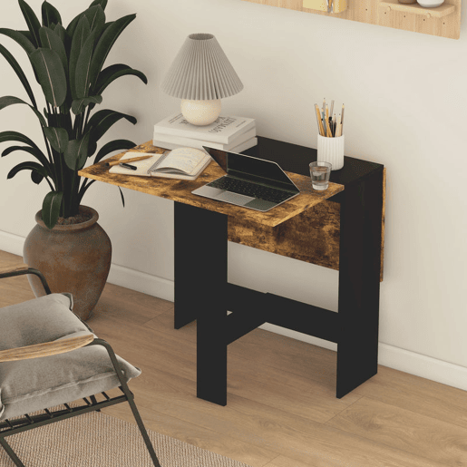 HOMCOM Mesa Dobrável de Jantar Mesa de Cozinha Dobrável com Abas Rebatíveis para Sala Espaço Pequeno 103x76x73,5 cm Preto e Castanho Rústico