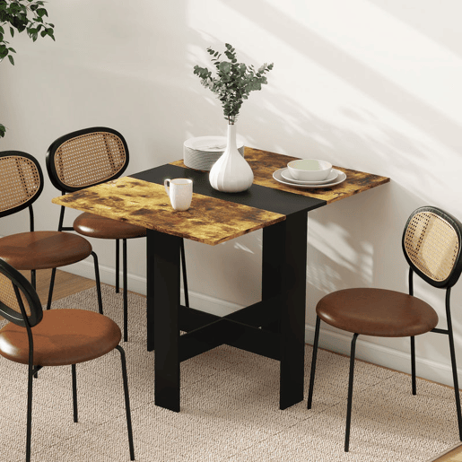 HOMCOM Mesa Dobrável de Jantar Mesa de Cozinha Dobrável com Abas Rebatíveis para Sala Espaço Pequeno 103x76x73,5 cm Preto e Castanho Rústico