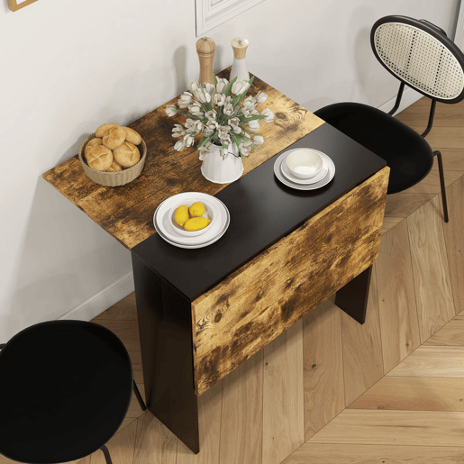 HOMCOM Mesa Dobrável de Jantar Mesa de Cozinha Dobrável com Abas Rebatíveis para Sala Espaço Pequeno 103x76x73,5 cm Preto e Castanho Rústico