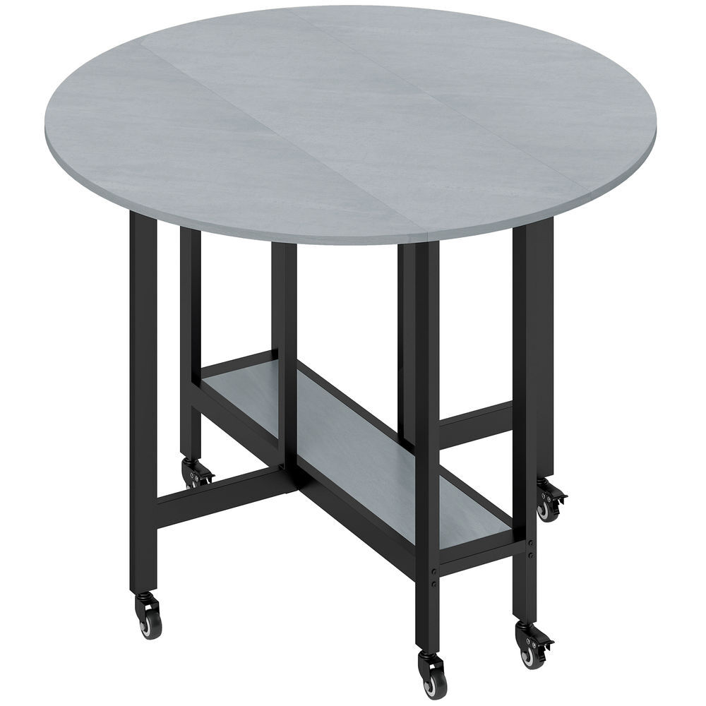 Homcom mesa plegable de comedor para 2-4 personas, mesa de cocina plegable con ruedas, alas abatibles, estante abierto, para salón, 100x100x75 cm, gris cemento