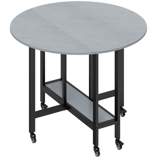 HOMCOM Mesa Dobrável de Jantar para 2-4 Pessoas Mesa de Cozinha Dobrável com Rodas Tampo Abatível Prateleira Aberta para Sala 100x100x75 cm Cinzento Cimento