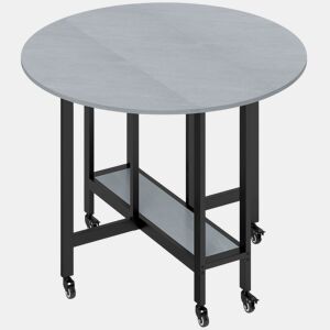 HOMCOM Mesa Dobrável de Jantar para 2-4 Pessoas Mesa de Cozinha Dobrável com Rodas Tampo Abatível Prateleira Aberta para Sala 100x100x75 cm Cinzento Cimento