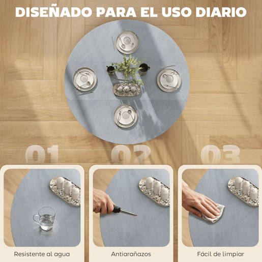 HOMCOM Mesa Dobrável de Jantar para 2-4 Pessoas Mesa de Cozinha Dobrável com Rodas Tampo Abatível Prateleira Aberta para Sala 100x100x75 cm Cinzento Cimento