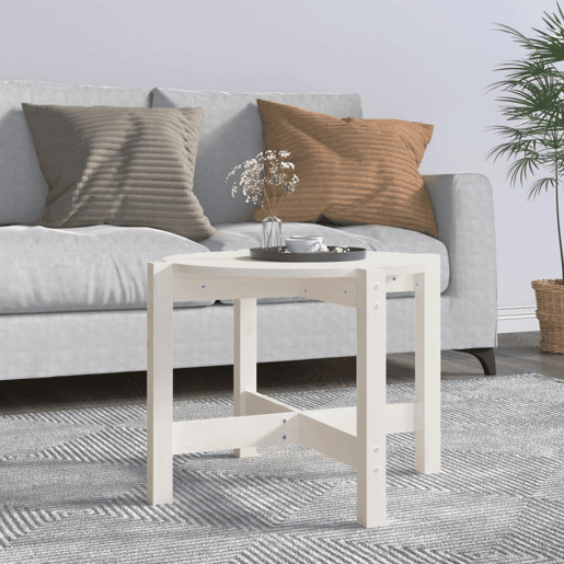Mesa de Centro, Mesa baixa, Ø 62,5x45 cm madeira de pinho maciça branco