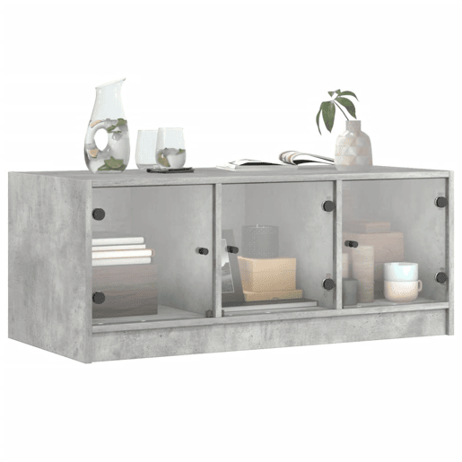 Mesa de Centro, Mesa baixa, c portas de vidro 102x50x42 cm cinza cimento